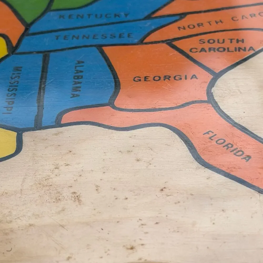 Wooden United States Puzzle Map Vintage 1980's Wood Jigsaw Chadwick Miller? READ